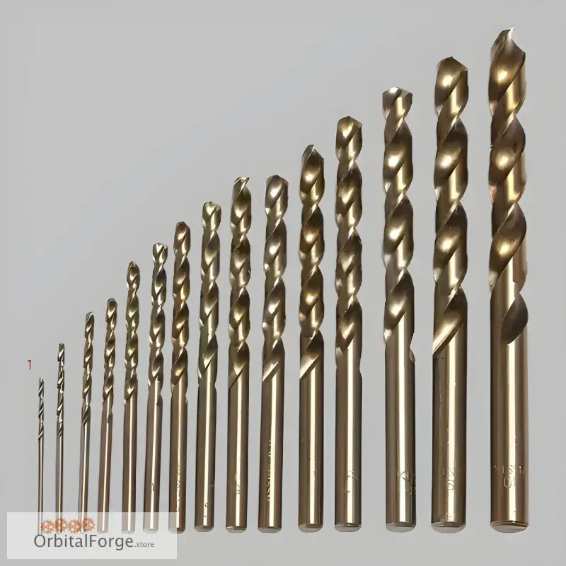 15-Piece M35 Cobalt Drill Bit Set featuring metallic drill bits in ascending size order