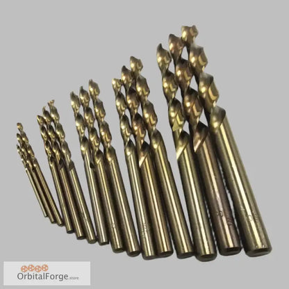 Set of gold-colored cobalt drill bits in ascending size for M35 Cobalt Drill Set