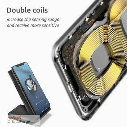 30W Wireless Charging Stand with LED Indicator and exposed internal double coils