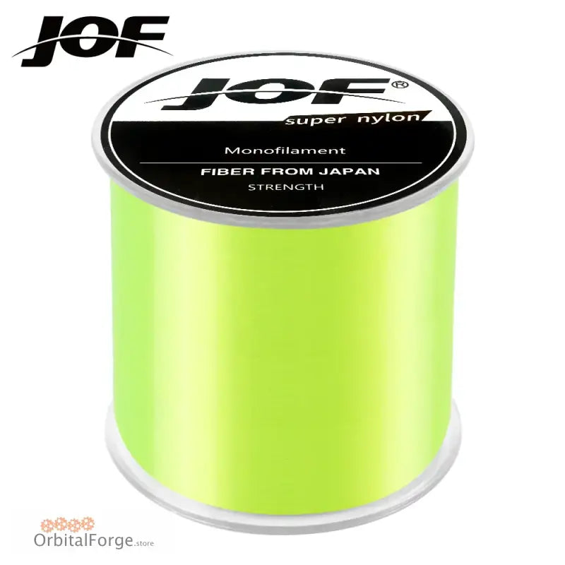 Spool of bright neon-green fishing line made from Japanese monofilament nylon.