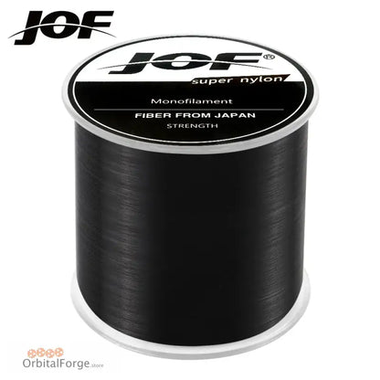 Black spool of JOF super nylon monofilament fishing line.