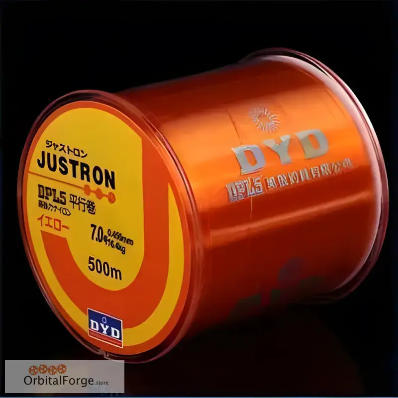 Orange spool of DYD Justron fishing line.