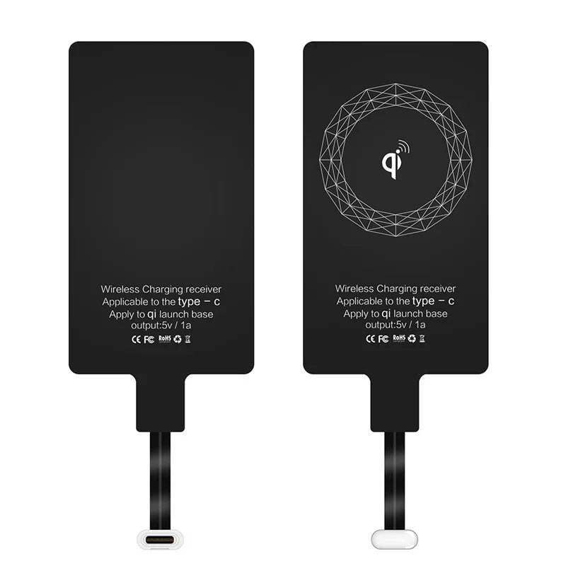 Wireless Charging Receiver for iPhone 5s/6/7 - Universal Micro USB & Type C Adapter for Samsung, Huawei, Xiaomi, 5W Fast Charge