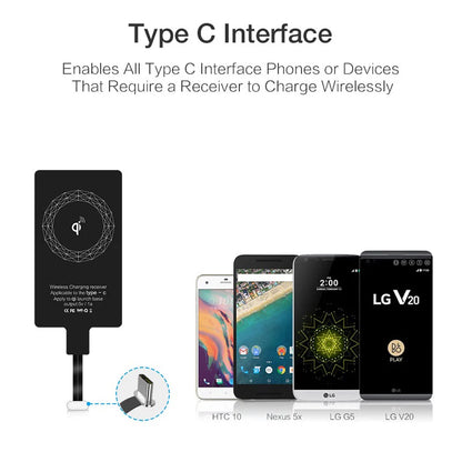 Wireless Charging Receiver for iPhone 5s/6/7 - Universal Micro USB & Type C Adapter for Samsung, Huawei, Xiaomi, 5W Fast Charge