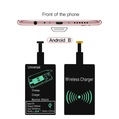 Wireless Charging Receiver for iPhone 5s/6/7 - Universal Micro USB & Type C Adapter for Samsung, Huawei, Xiaomi, 5W Fast Charge