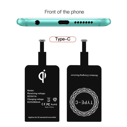 Wireless Charging Receiver for iPhone 5s/6/7 - Universal Micro USB & Type C Adapter for Samsung, Huawei, Xiaomi, 5W Fast Charge