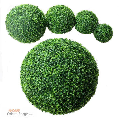 Artificial boxwood spheres arranged in a paw print pattern.