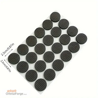 Round, textured, black furniture pads.