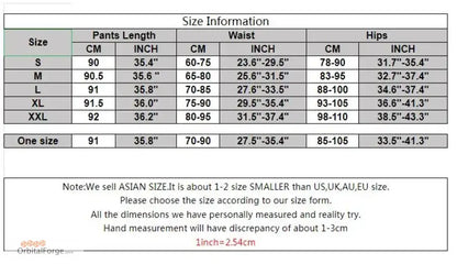 Size chart for Black and White Camouflage Leggings in casual wear with measurements