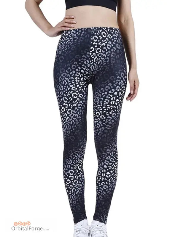 Black and White Leopard Print Slim Stretch Camouflage Leggings for stylish workouts