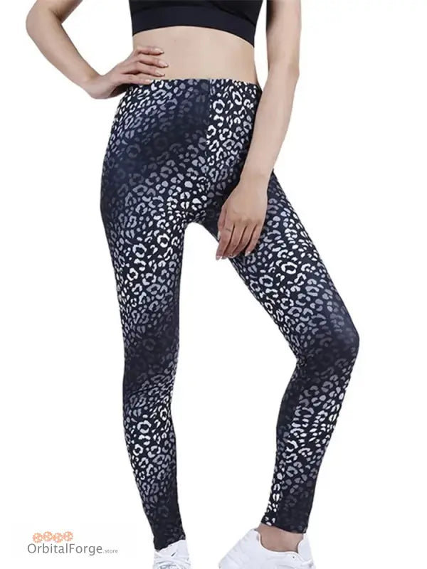 Black and White Leopard Print Slim Stretch Camouflage Leggings for activewear style