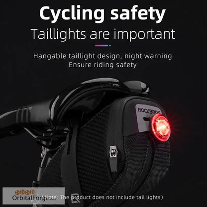 Black Saddle Bag with Shockproof 3D Shell and Reflective Design featuring LED taillight