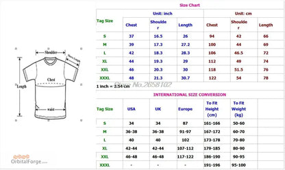 Size chart for Black Security T-Shirt for Event Staff with Double-Sided Print measurements