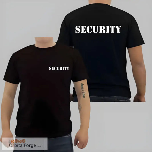 Black Security T-Shirt for Event Staff with Double-Sided Print on front and back