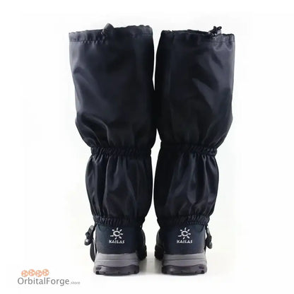 Black waterproof gaiters with Velcro & zip for hiking and outdoor activities