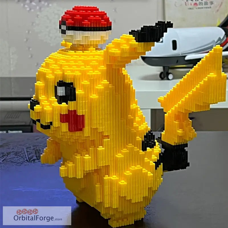 Pikachu block figure with Poké Ball hat.