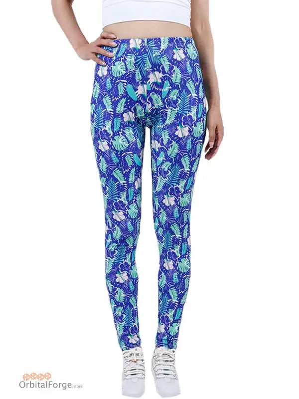 Blue and Green Cactus Camouflage Leggings for stylish casual wear featuring cactus patterns