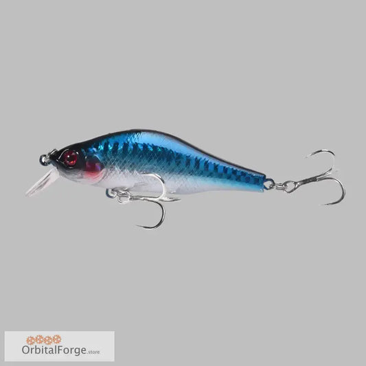 Blue and metallic durable hard plastic fishing lure with treble hooks for predatory fish