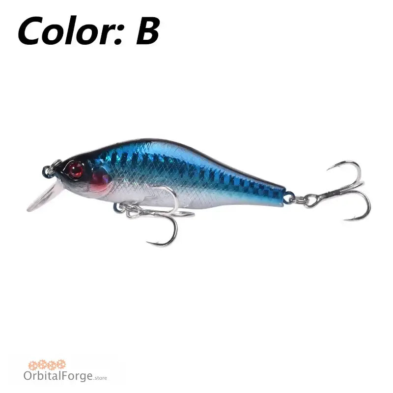 Blue and metallic durable hard plastic fishing lure featuring realistic fish pattern