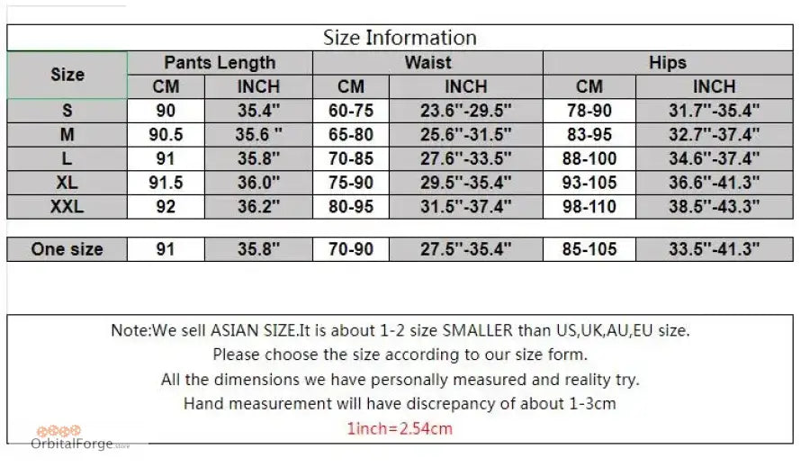 Size chart for Blue Camouflage Leggings in slim stretch fit with waist and hip measurements