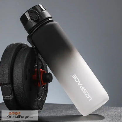 Gradient black-to-white stainless steel water bottle with a screw-top lid.