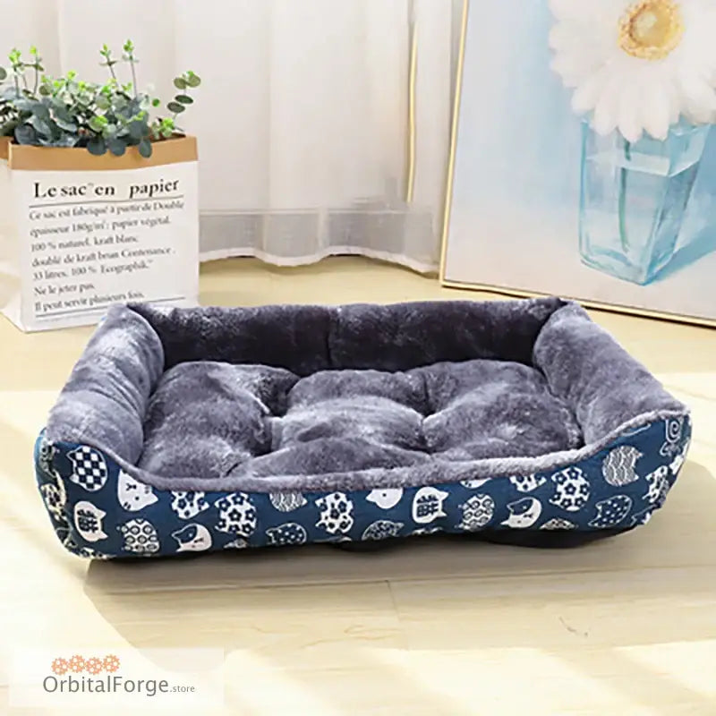 Blue Pet Dog & Cat Bed Sofa Mat - Breathable Printed Basket for Large Medium & Small Pets Cosy Indoor House - Blue