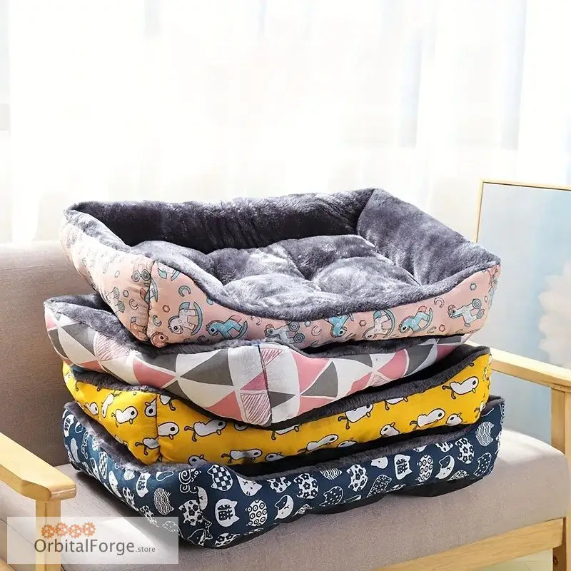 Blue Pet Dog & Cat Bed Sofa Mat - Breathable Printed Basket for Large Medium & Small Pets Cosy Indoor House