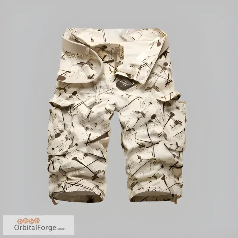 Breathable cotton cargo shorts in desert camo pattern for stylish casual wear