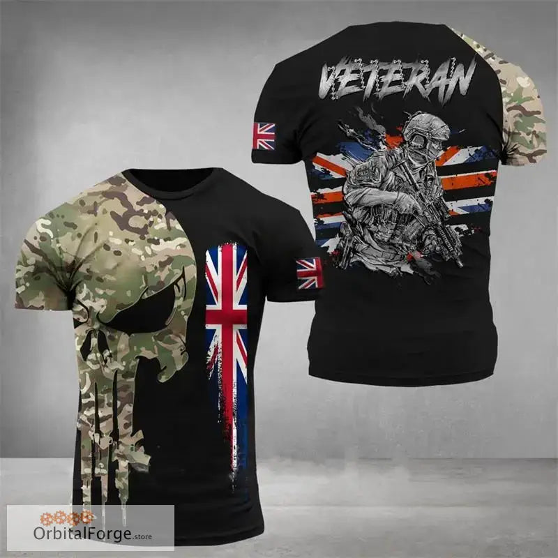 British Flag Graphic T-Shirt for Men - 3D Printed Field Camouflage Gym Tee High-Quality Lycra & Acetate Blend - CJ-462