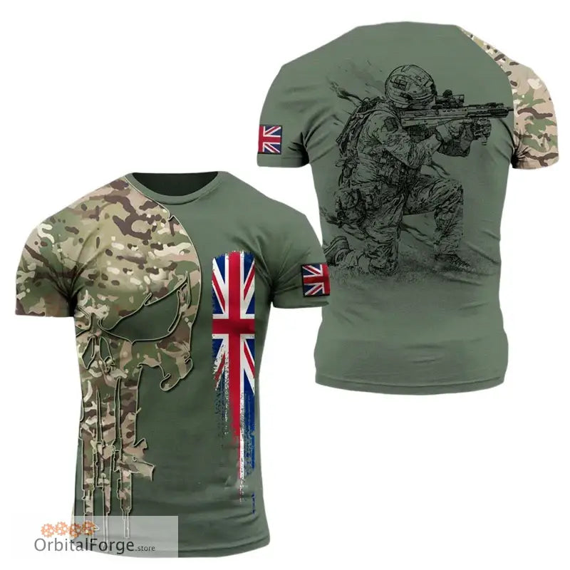 British Flag Graphic T-Shirt for Men - 3D Printed Field Camouflage Gym Tee High-Quality Lycra & Acetate Blend