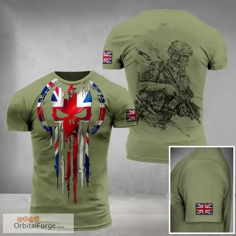 British Flag Graphic T-Shirt for Men - 3D Printed Field Camouflage Gym Tee High-Quality Lycra & Acetate Blend - CJ-450