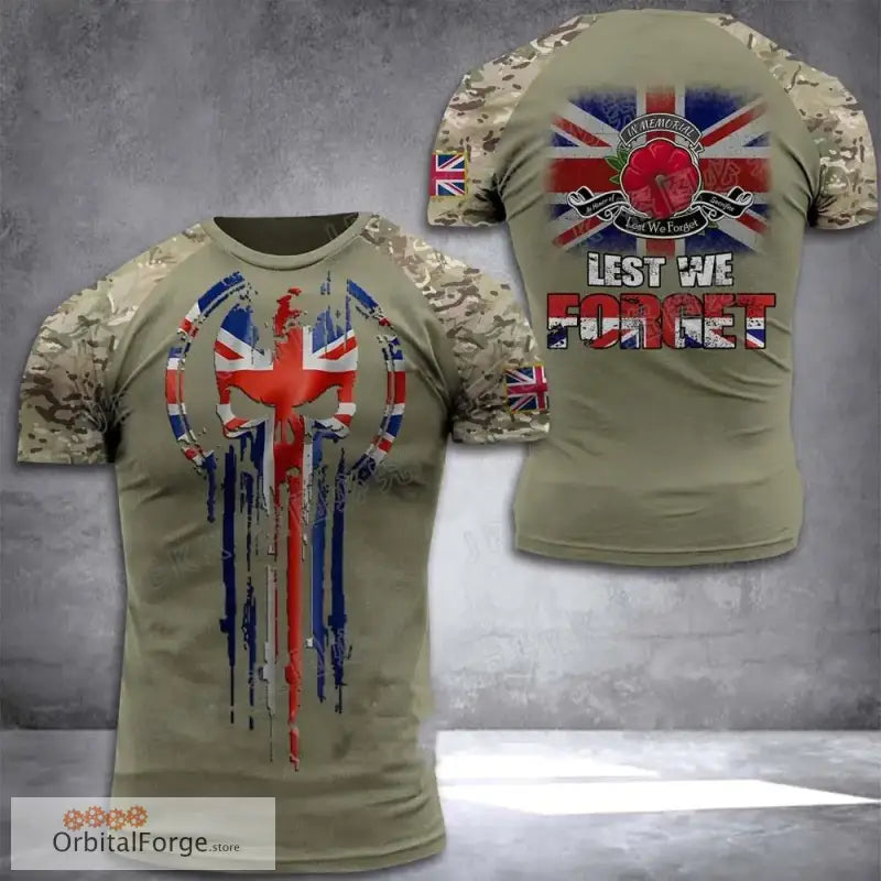 British Flag Graphic T-Shirt for Men - 3D Printed Field Camouflage Gym Tee High-Quality Lycra & Acetate Blend - CJ-452