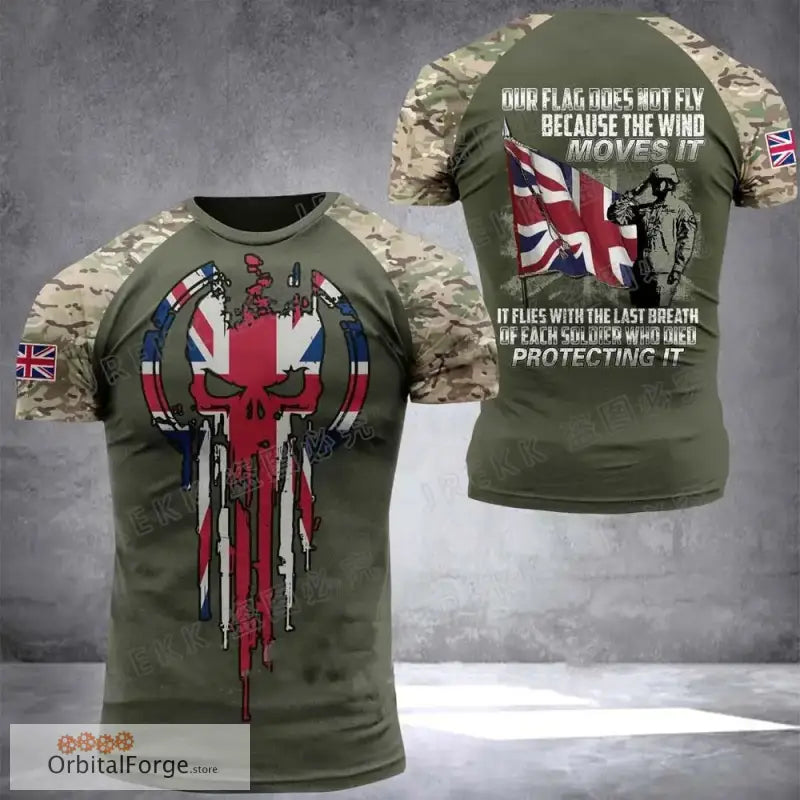 British Flag Graphic T-Shirt for Men - 3D Printed Field Camouflage Gym Tee High-Quality Lycra & Acetate Blend