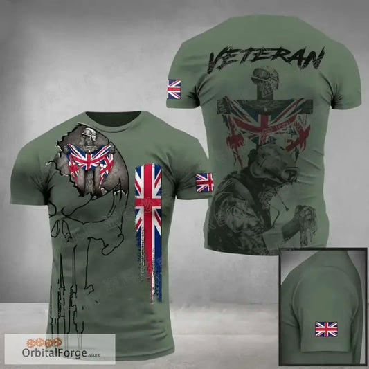 British Flag Graphic T-Shirt for Men - 3D Printed Field Camouflage Gym Tee High-Quality Lycra & Acetate Blend - CJ-457