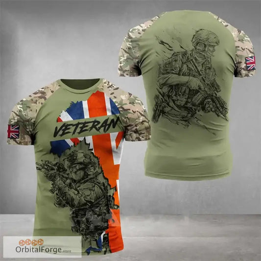 British Flag Graphic T-Shirt for Men - 3D Printed Field Camouflage Gym Tee High-Quality Lycra & Acetate Blend