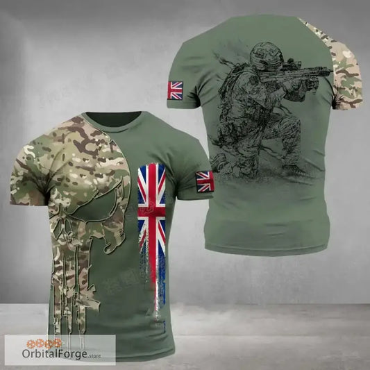 British Flag Graphic T-Shirt for Men - 3D Printed Field Camouflage Gym Tee High-Quality Lycra & Acetate Blend - CJ-461