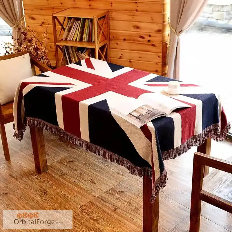 British & USA Flag Knitted Cotton Sofa Blanket - Warm 130x180cm Throws for Home Office Travel & Car