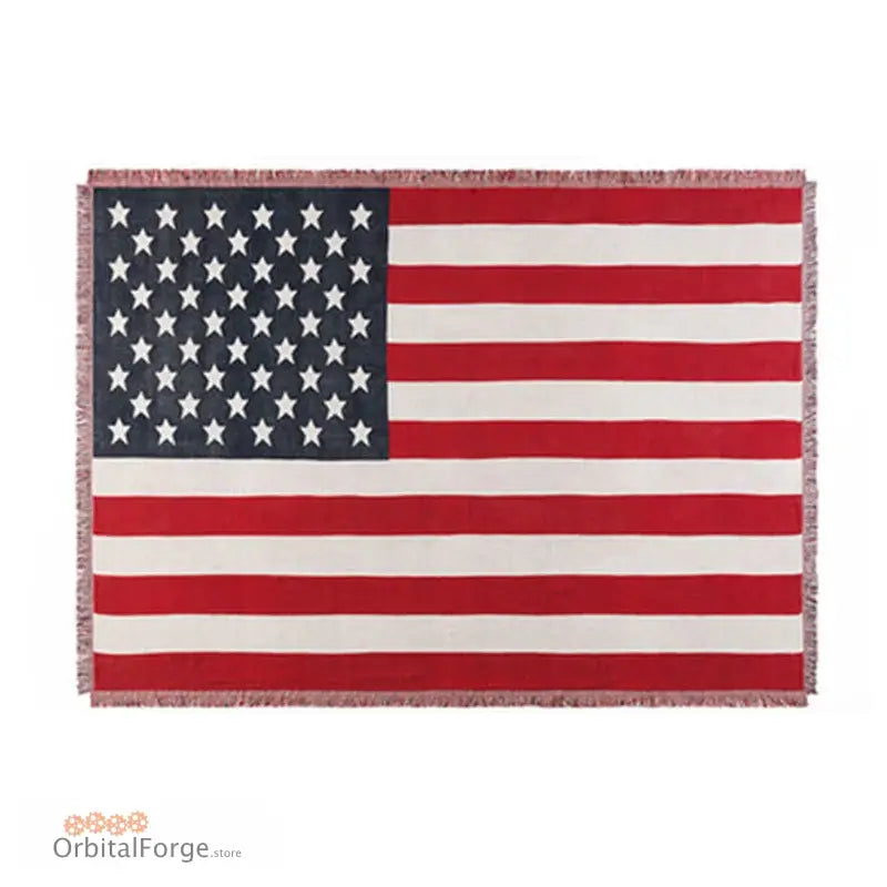 British & USA Flag Knitted Cotton Sofa Blanket - Warm 130x180cm Throws for Home Office Travel & Car - USA / 130x180cm