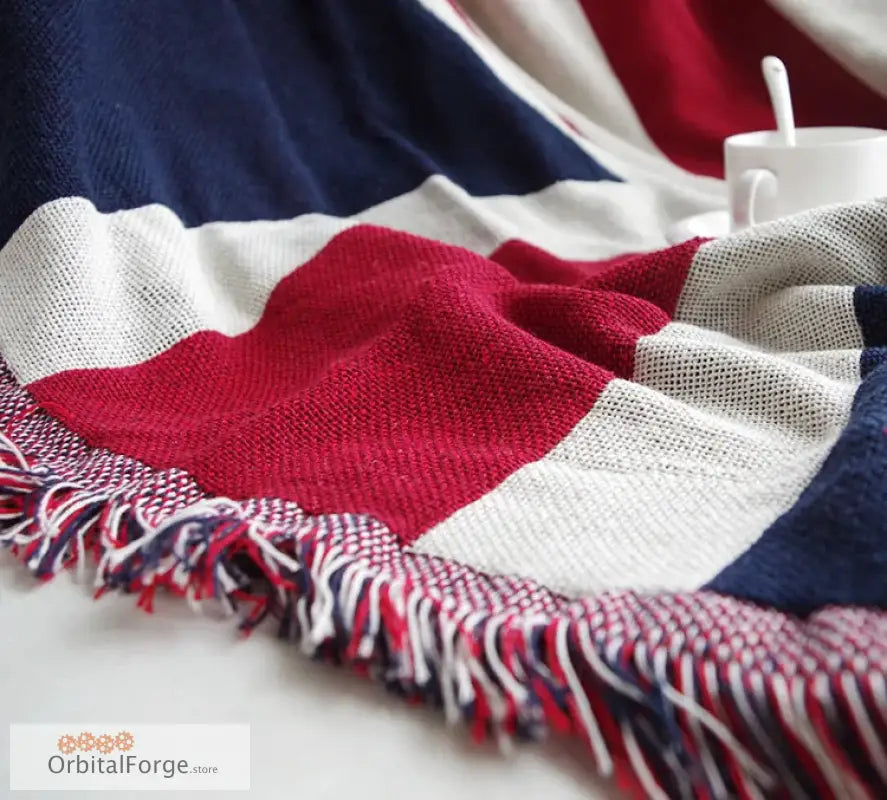 British & USA Flag Knitted Cotton Sofa Blanket - Warm 130x180cm Throws for Home Office Travel & Car