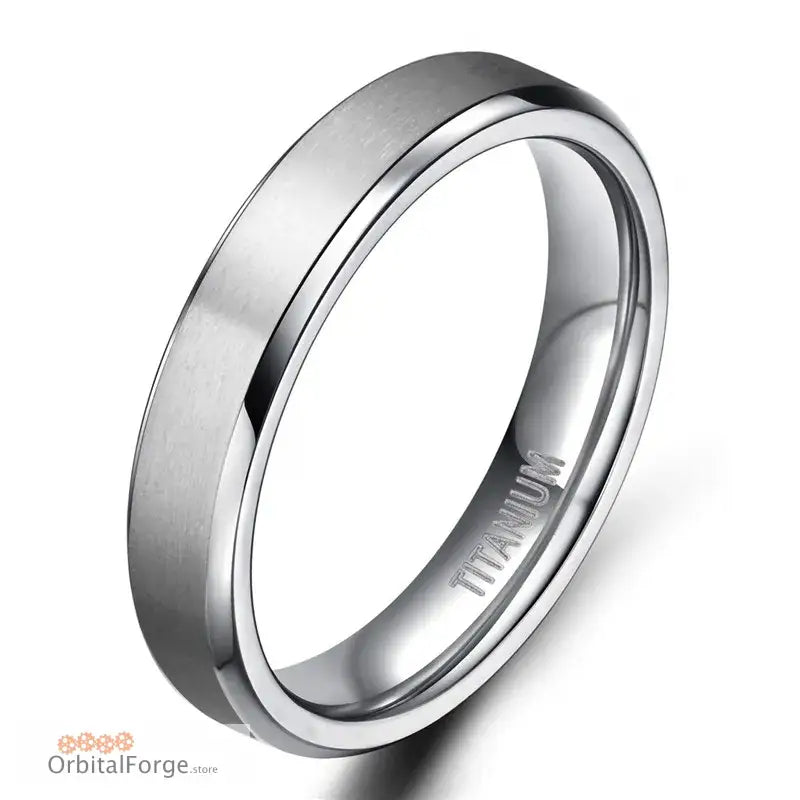 Brushed Silver Wedding Band featuring a modern titanium finish and beveled edges