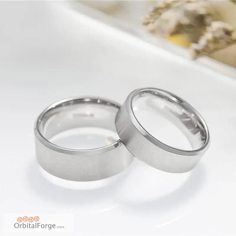 Brushed Silver Wedding Bands with Modern Titanium Finish for elegant nuptial styling