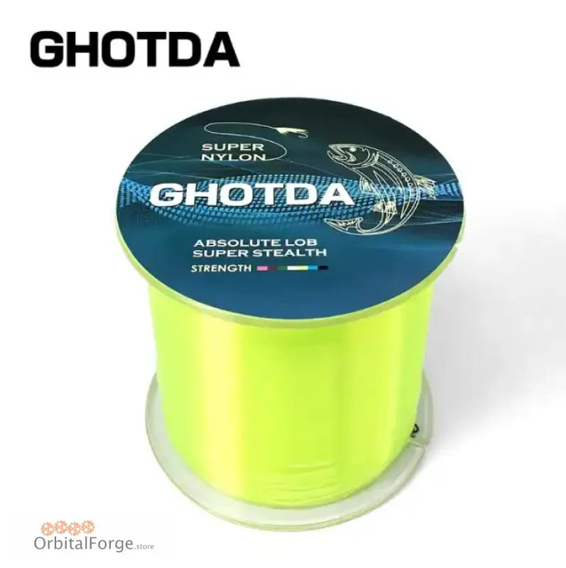 Bright yellow Ghotda nylon fishing line spool for carp and sea fishing, 500m length