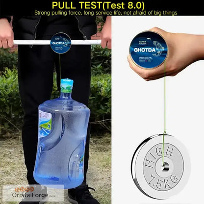 Pull test demonstration of Chotda Nylon Fishing Line supporting a water jug and weight