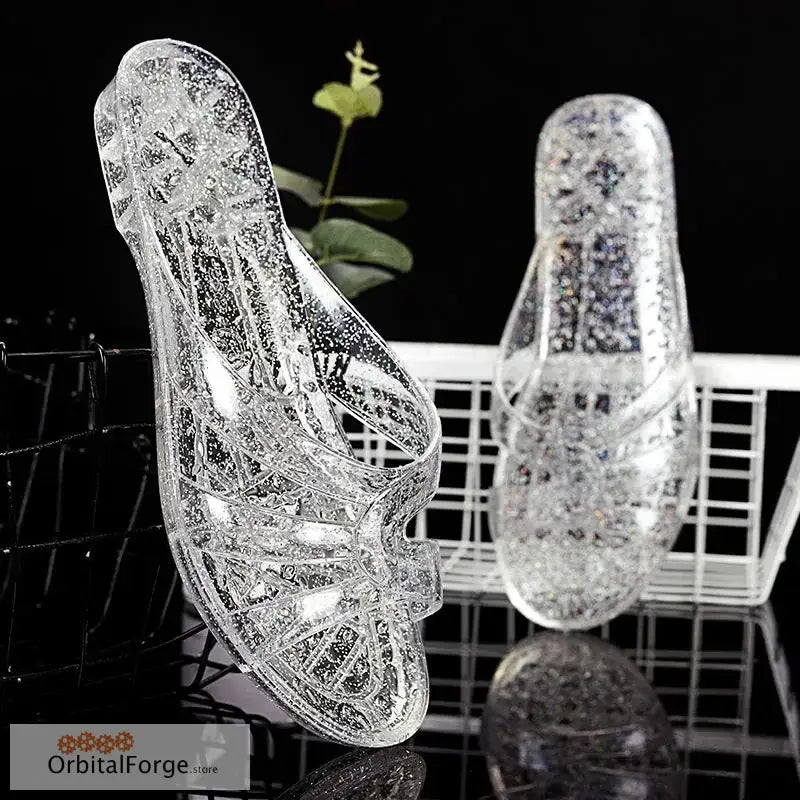 Clear Fashion Jelly Flats for Women - Transparent Anti-Slip Slides Casual Round Toe Sandals Sizes UK 2-12 - White / 6.5