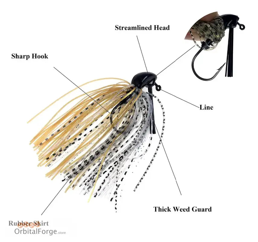 Colourful Jellyfish Jig with rubber skirt and sharp hook for largemouth bass fishing