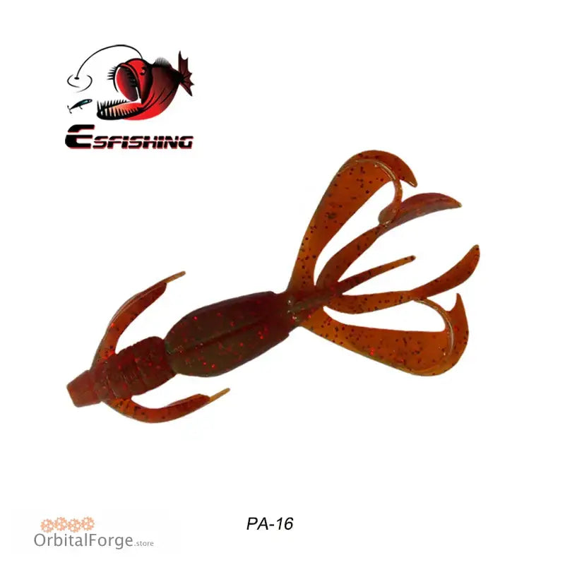 Brown soft plastic fishing lure shaped like a crawfish or crayfish.