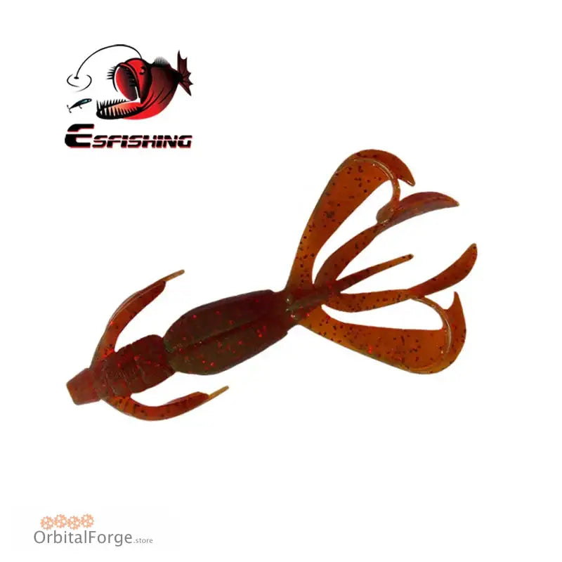 Brown soft plastic fishing lure shaped like a crawfish or crayfish.