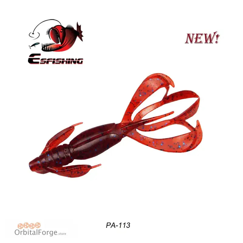 Red and burgundy soft plastic fishing lure with curled ribbon-like appendages.