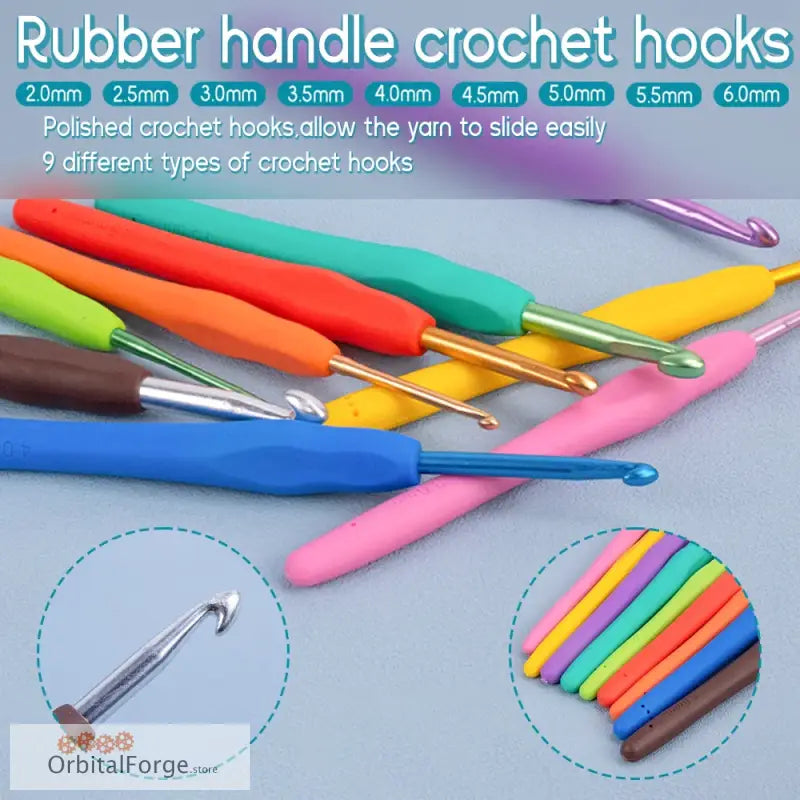 Colorful rubber-handled crochet hooks.