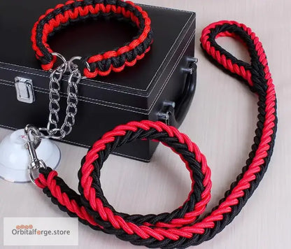 Double Strand Rope Dog Leash & Collar Set - 1.2m Reflective Nylon with Metal Buckle for Large Dogs S-XL Sizes - Black